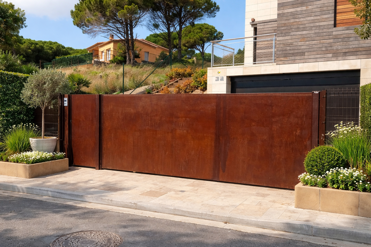 portón automático acero corten