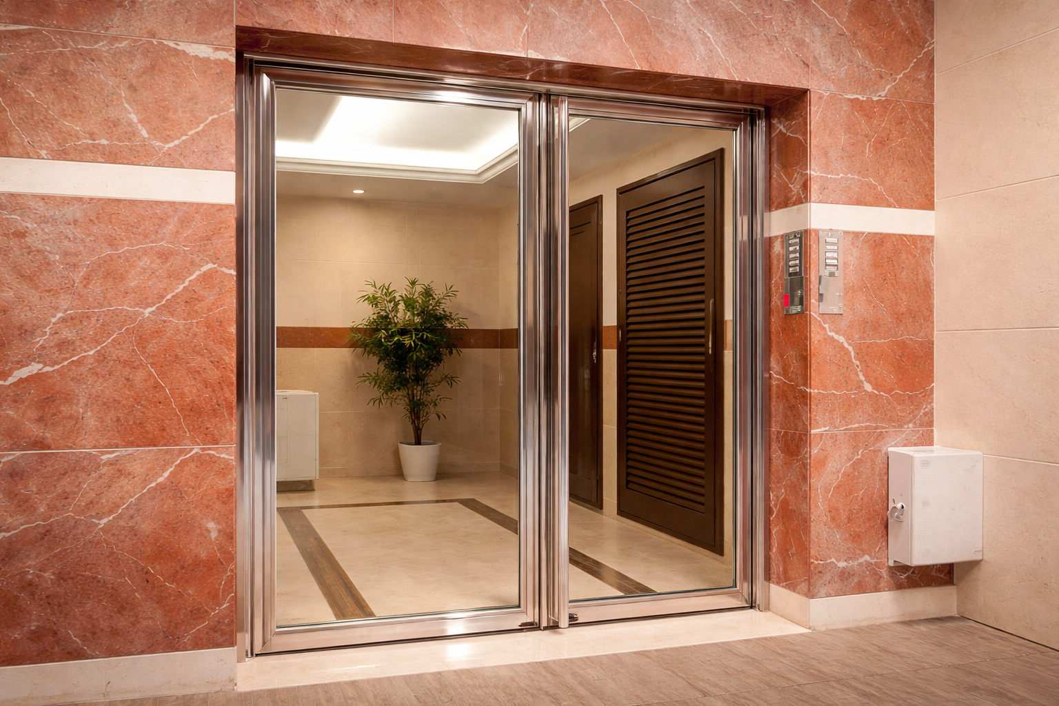 portal edificio acero inoxidable